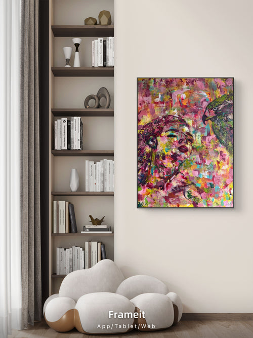 Abstract Lady Portrait and Bird 45cm x 61cm x 1cm
