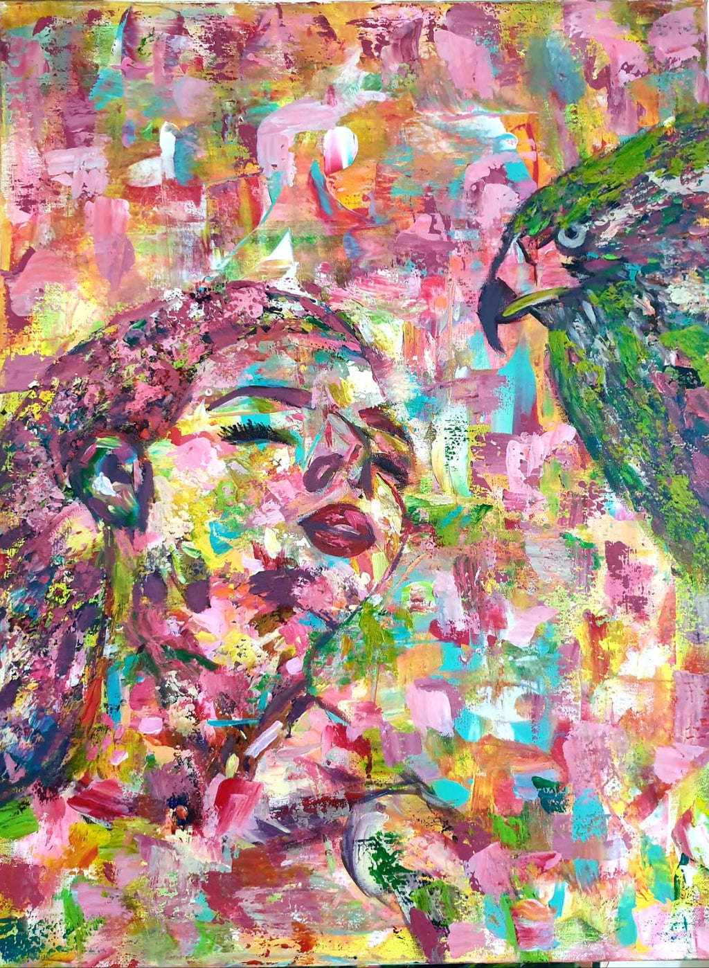 Abstract Lady Portrait and Bird 45cm x 61cm x 1cm